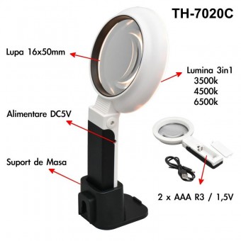 ALX-17C024 LUPA DE MARIT 6X75MM CU LUMINA, SUPORT SI ALIMENTARE / TH-7020C