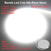 ALX-18A191 BANDA LED COB ALB-RECE 6500K NEON FLEX - 288LED/M - IP65 / 220V - 10W/ML / ROLA 5ML