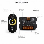 ALX-18A211 CONTROLER LED CCT 5-24V 20A BLUETOOTH PENTRU BANDA LED ALB CALD RECE BT102