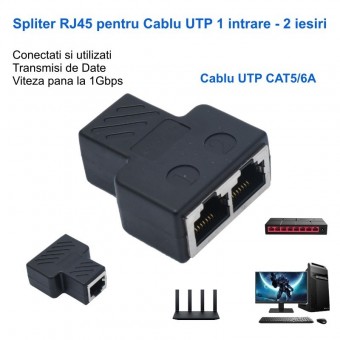 ALX-12H027 ADAPTOR SPLITER RJ45 UTP MAMA - 2 MAMA NEGRU CAT5/6 - SPLITER RETEA ETHERNET