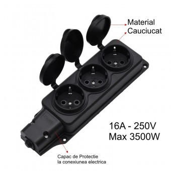 ALX-14F022 CAP DE PRELUNGITOR CU 3 PRIZE SI CAPAC DIN CAUCIUC, 3500W