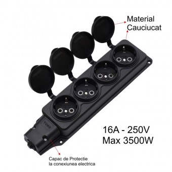 ALX-14F023 CAP DE PRELUNGITOR CU 4 PRIZE SI CAPAC DIN CAUCIUC, 3500W