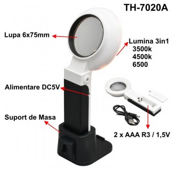 ALX-17C022 LUPA DE MARIT 16X50MM CU LUMINA, SUPORT SI ALIMENTARE / TH-7020A