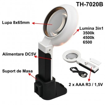 ALX-17C023 LUPA DE MARIT 8X65MM CU LUMINA, SUPORT SI ALIMENTARE / TH-7020B