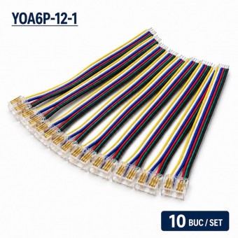 ALX-18E020 CONECTOR BANDA LED COB RGB+CCT 12MM 6 PINI CU CABLU 10CM