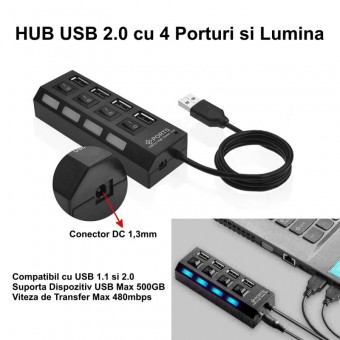 ALX-2H034 HUB 4 USB 2.0 CU INTRERUPATOR SI LED