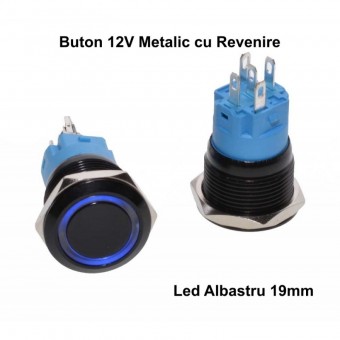 ALX-6D052 PUSH BUTON NEGRU 19MM/LED ALBASTRU