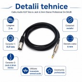 ALX-11B034 CABLU AUDIO XLR TATA LA JACK 6.3MM STEREO PROFESIONAL 3M