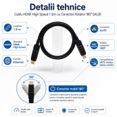 ALX-11C038 CABLU HDMI HIGH SPEED 1.5M CU CONECTORI ROTATIVI 180 GRADE