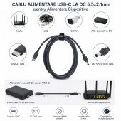 ALX-11I032 CABLU ALIMENTARE USB-C TATA LA DC 5.5X2.1MM PENTRU ROUTER, LED SI CCTV 2M