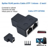 ALX-12H027 ADAPTOR SPLITER RJ45 UTP MAMA - 2 MAMA NEGRU CAT5/6 - SPLITER RETEA ETHERNET