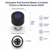 ALX-6D081 INTRERUPATOR PUSH ILUMINAT ALBASTRU 4 CONTACTE 12,5MM CU MEMBRANA CAUCIUC