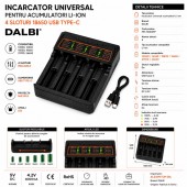ALX-7H063 INCARCATOR UNIVERSAL PENTRU ACUMULATORI LI-ION 4 SLOTURI 18650 USB TYPE-C